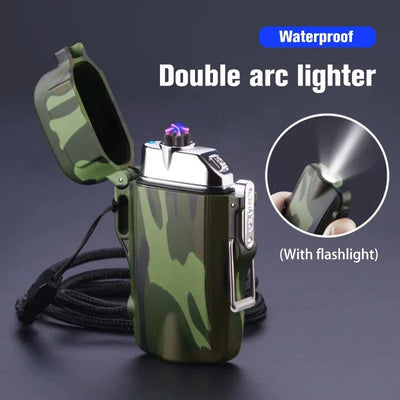 Outdoor Dual Plasma Arc Lighter with Flashlight