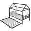 Twin Size Metal House Shape Platform Bed with Trundle - Black
