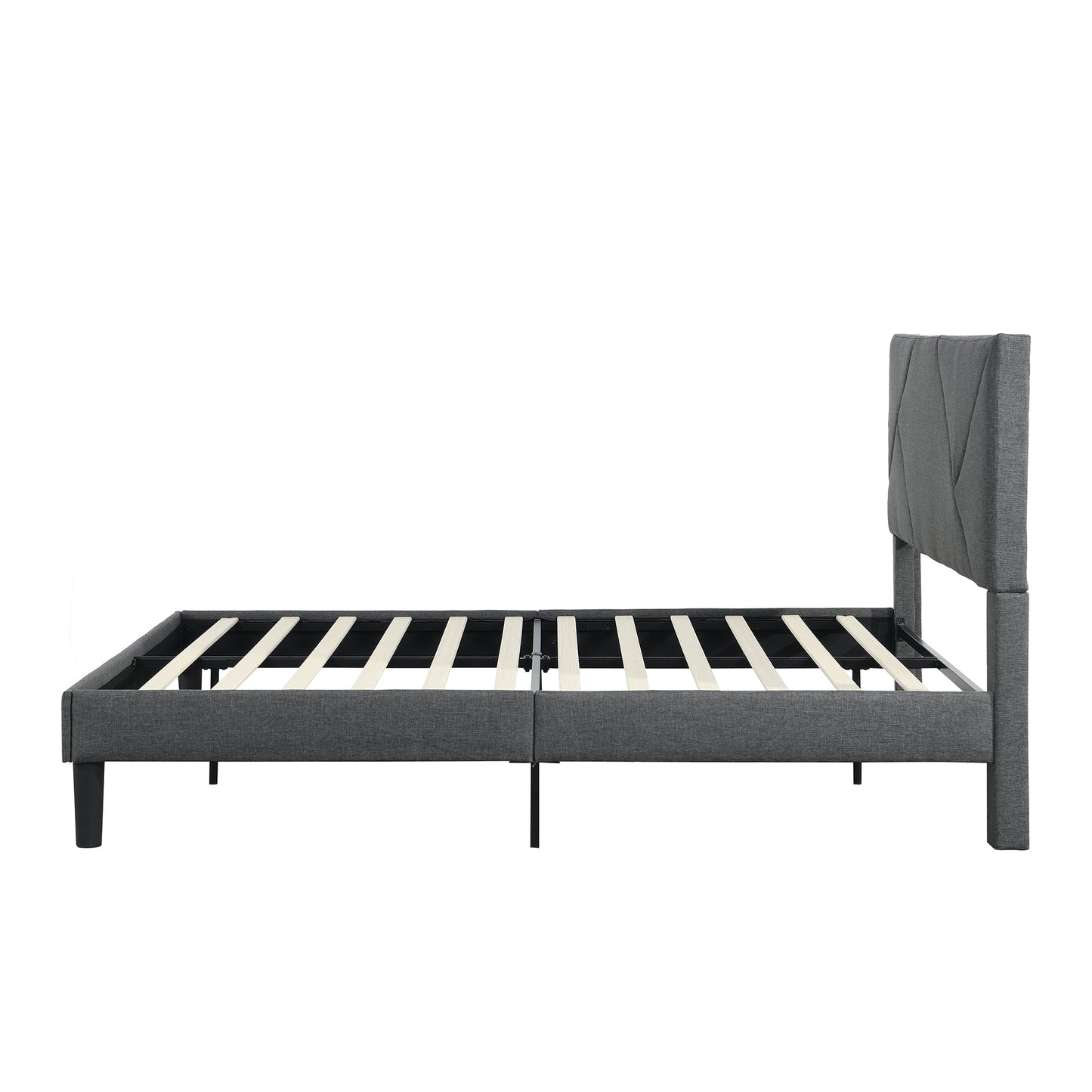Cadre de lit plateforme rembourré queen size élégant en gris