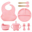 8PCS Mother and baby silicone bibs, silicone dinner plates, eight-piece set, baby food training suction cup bowl, baby divided tableware set - Korvel