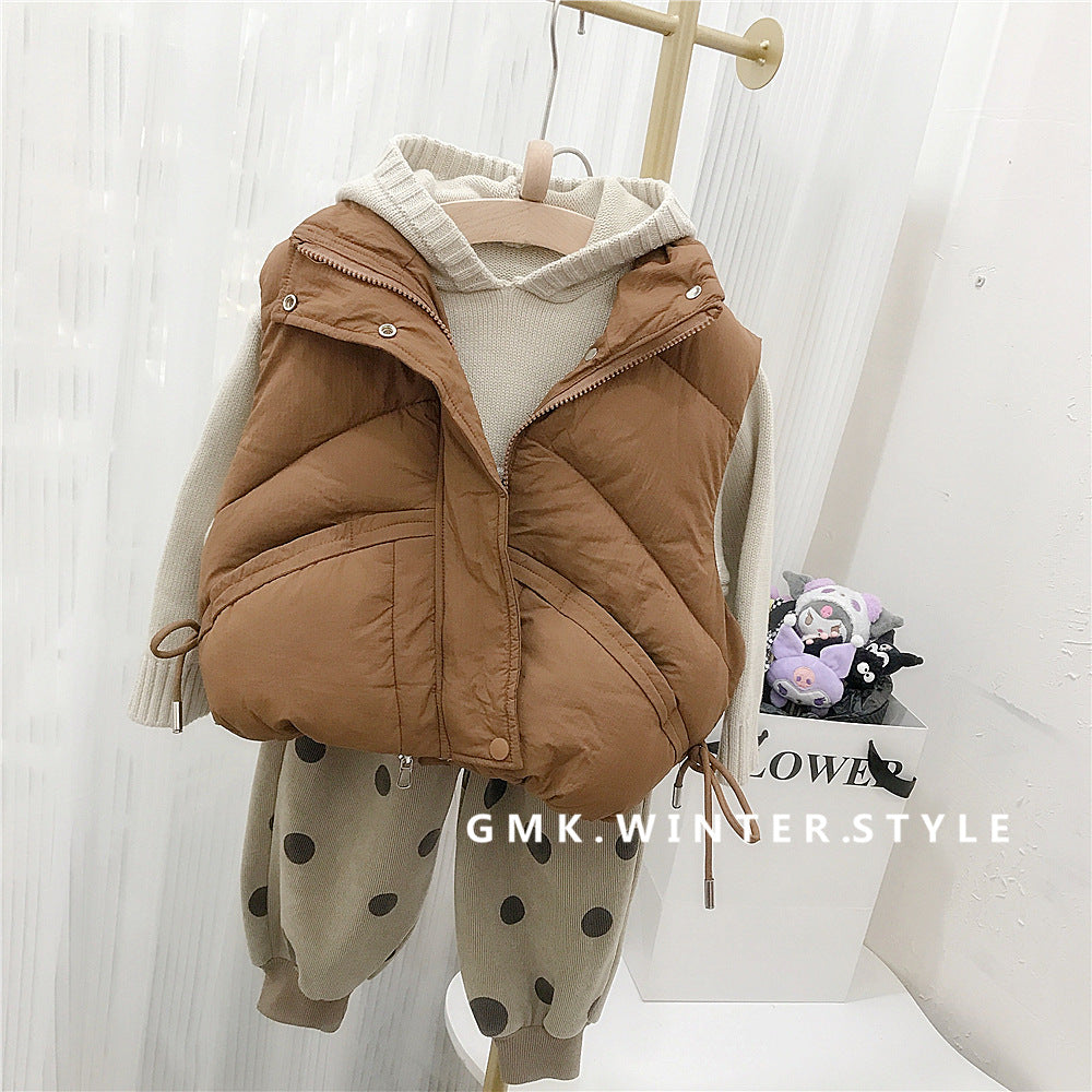 Children's standing collar cotton jacket vest winter loose vest for boys and girls camisole medium and small children's sweater - Korvel