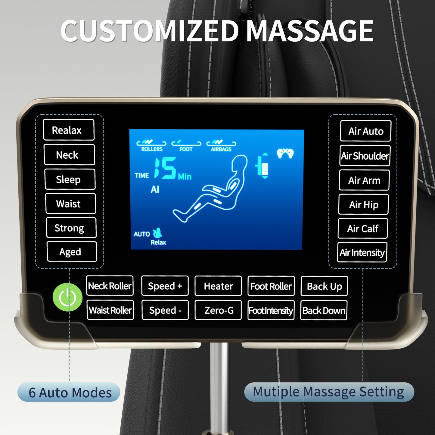 Full body deep tissue massage chair, foot massage, 8 fixed massage rollers, touch screen suitable for 5.1-5.75 feet high (black) - Korvel