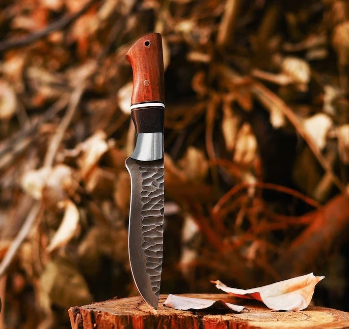 Premium Hunting Knife – 10" Hand-Forged J2 Steel Blade with Elegant Rosewood Handle & Leather Sheath - Korvel