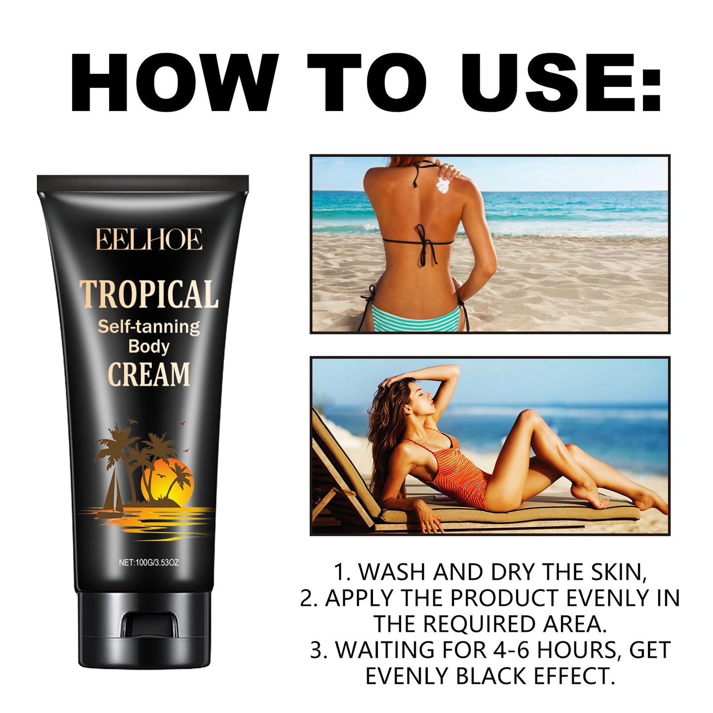 Tropical Self-Tanning Body Cream, Natural Wheatskin Moisturizing And Moisturizing Cream For Tanning And Tanning - Korvel