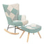 Rocking Chair with ottoman, Mid Century Fabric Rocker Chair with Wood Legs and Patchwork Linen for Livingroom Bedroom - Korvel