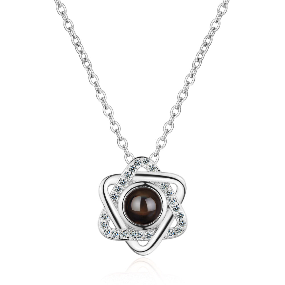 Necklace, female star pendant, 100 language projection, memories of love, short collarbone chain - Korvel