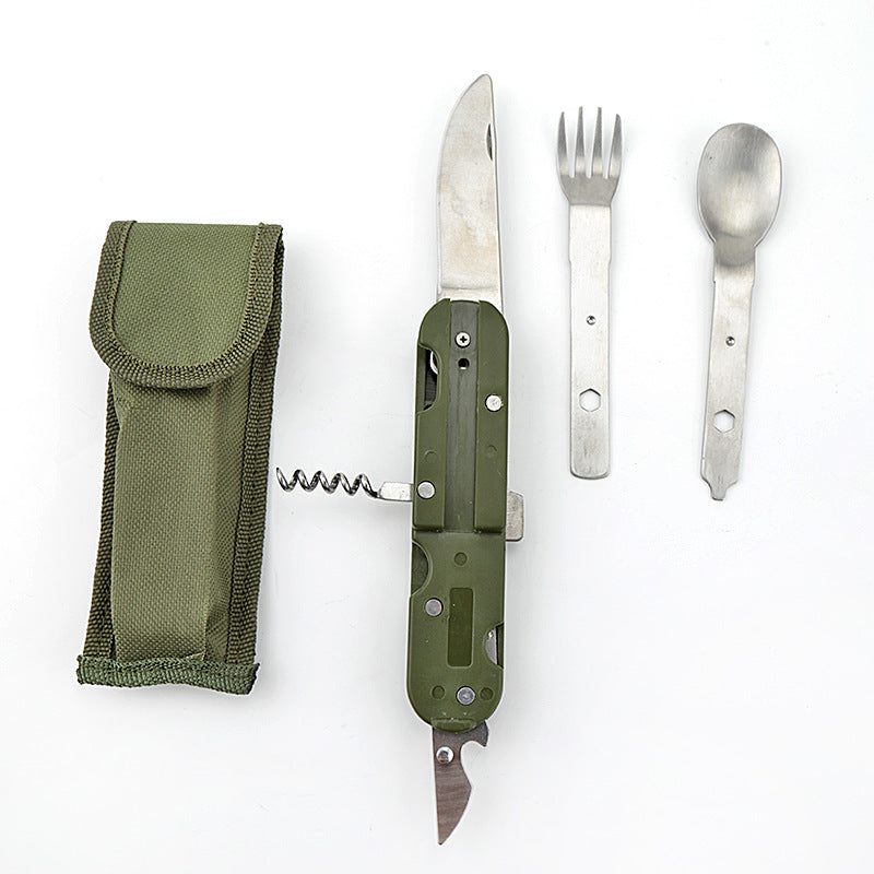 Camping Folding Knife Fork And Spoon Combination Stainless Steel Tableware Knife And Fork Multi-Function Knife Disassembly And Assembly Tableware - Korvel