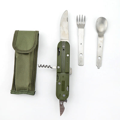 Camping Folding Knife Fork And Spoon Combination Stainless Steel Tableware Knife And Fork Multi-Function Knife Disassembly And Assembly Tableware - Korvel