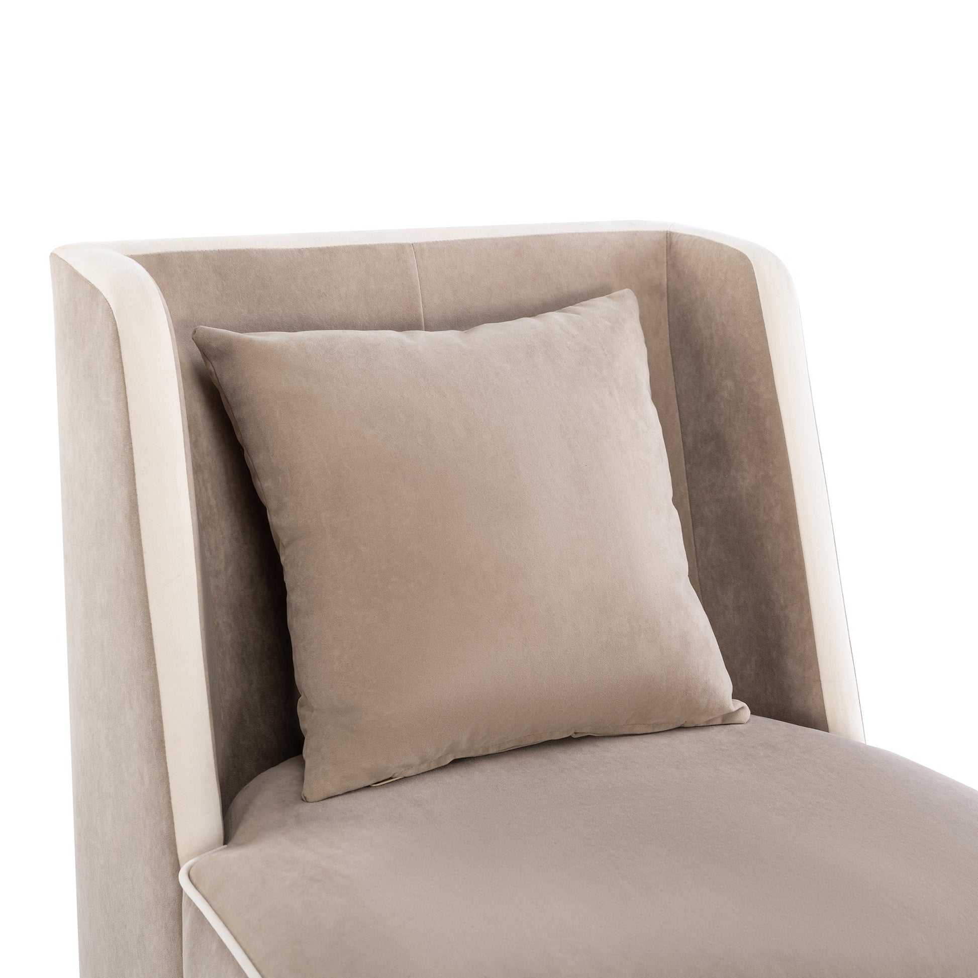 Velvet Upholstered Accent Chair with Cream Piping, Tan and Cream - Korvel