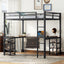Full metal loft bed with desk and shelf, loft bed with ladder and guardrail, bedroom loft bed frame, black - Korvel