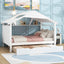 Wood Full Size House Bed with Twin Size Trundle and Storage  White - Korvel