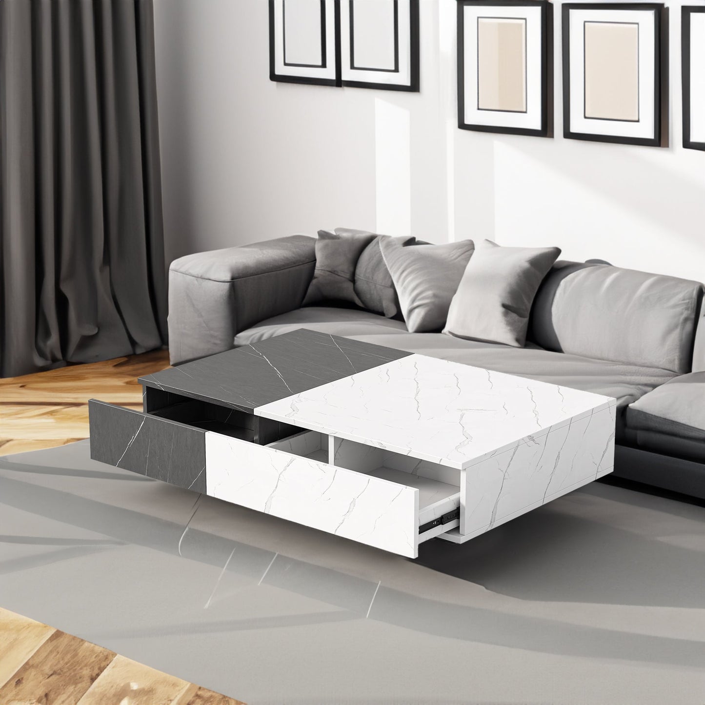 Modern style black and white coffee table with two storage spaces - Korvel