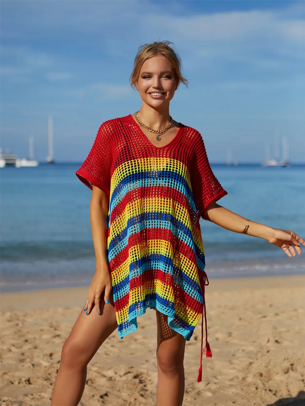 Cutout Striped Cover-Up with Tassel - Korvel
