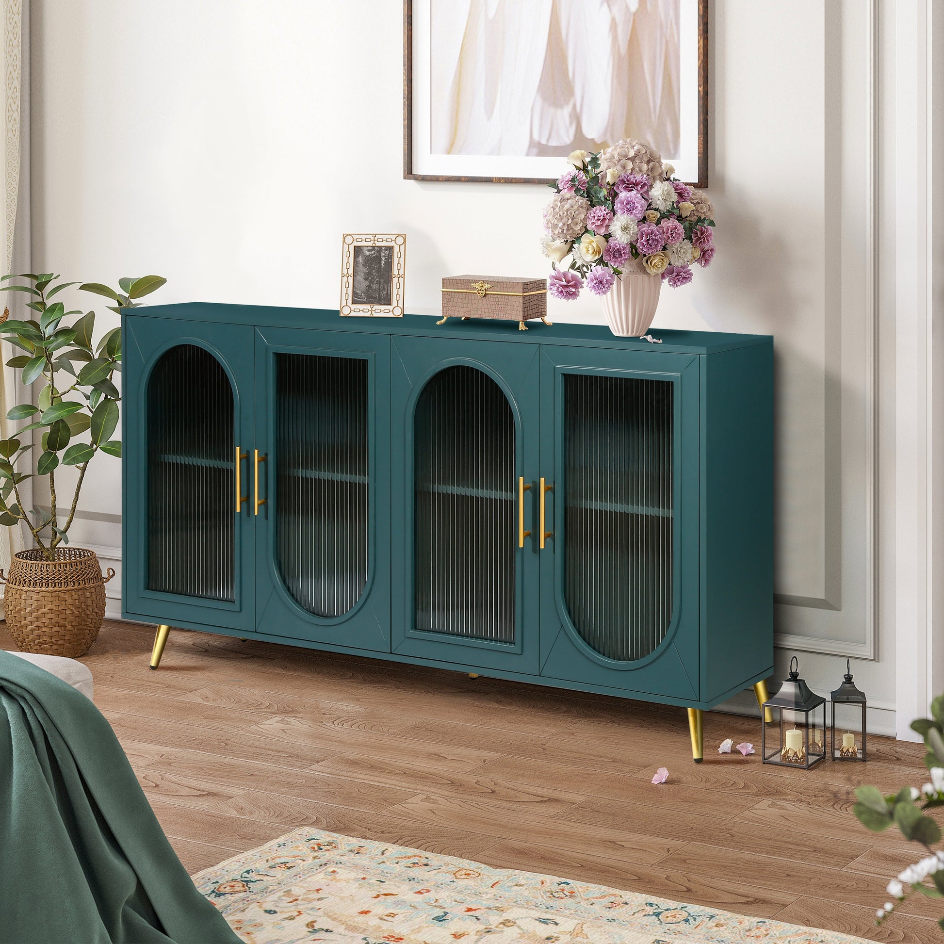 TV Stand for 65+ Inch TV, Wood TV Stand with Storage Cabinet & Adjustable Shelves, Media TV Console for Living Room Bedroom - Korvel