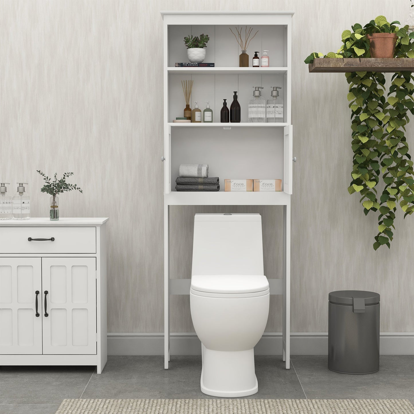 Over The Toilet Rack 2 -Tier Toilet Bathroom Spacesaver Storage Shelf with 2 Doors Wood Storage Organizer Cabinet - Korvel