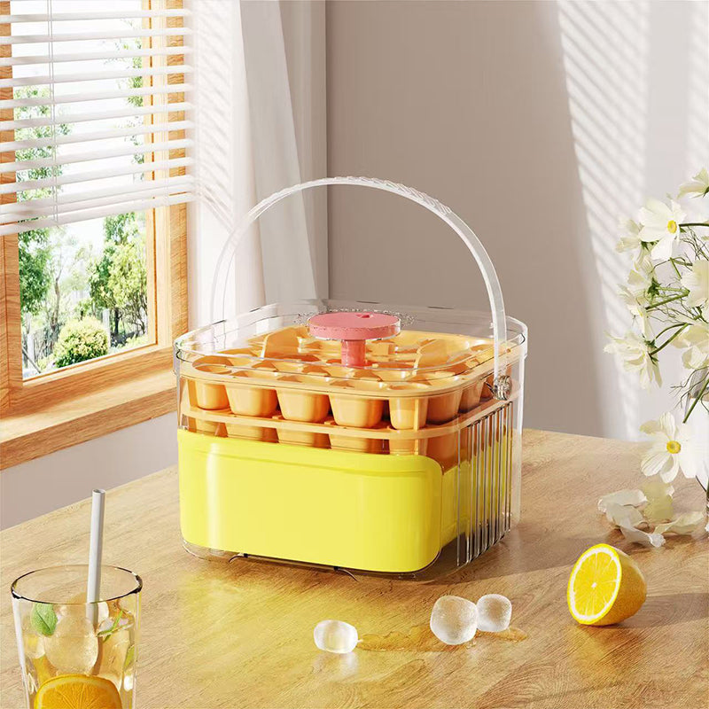50-grid ice maker with new large capacity - household food-grade plastic double-layer ice storage barrel & ice ball mold set - Korvel