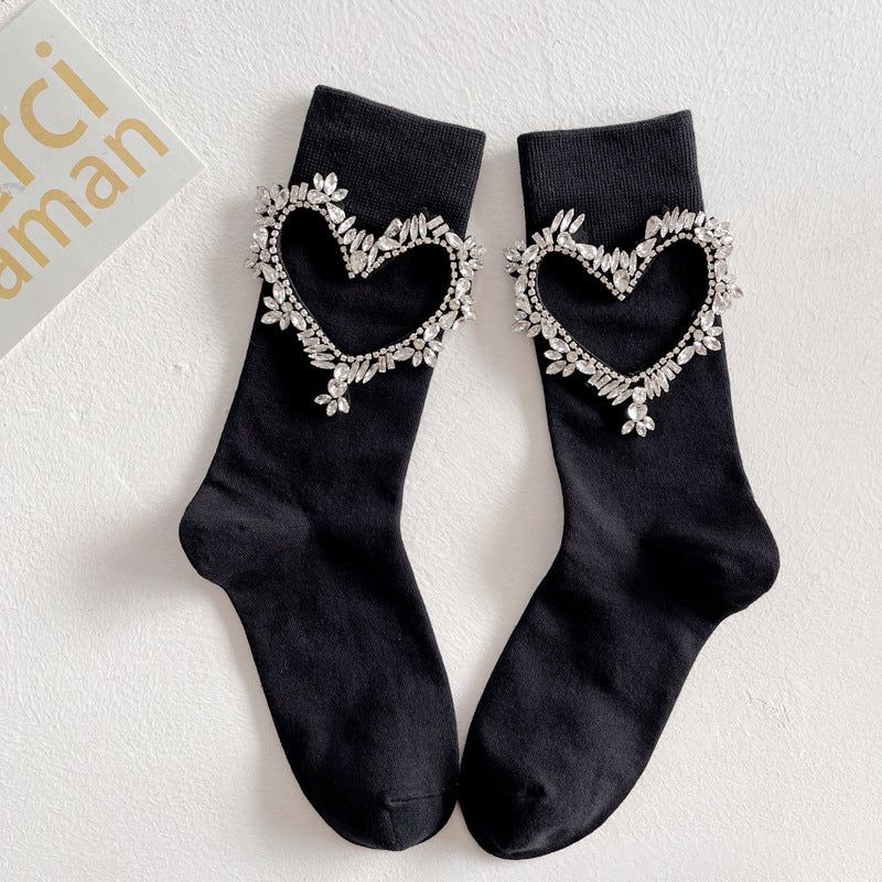 Luxury Black Chain Stacked Crew Socks for Women