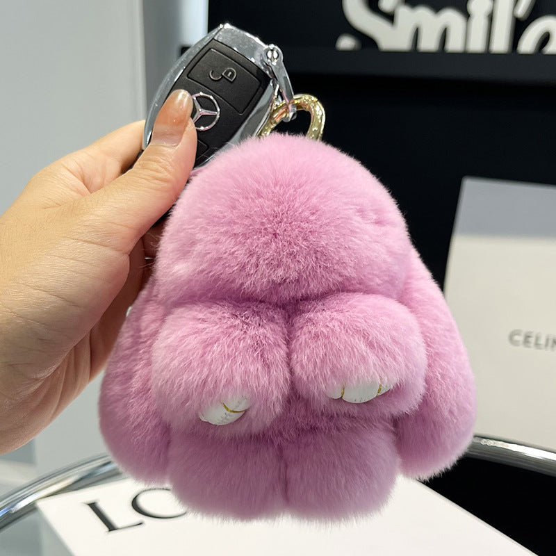 Cute Rex Rabbit Fur Doll Bunny Car Keychain Pendant Mini Bag Plush Dead Ornament Rabbit - Korvel