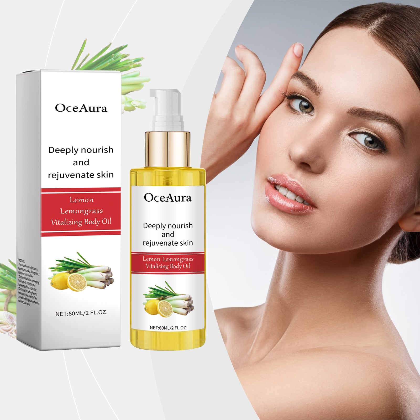 Lemongrass Moisturizing Oil, Daily Massage Body Skin Soothing Nourishing Moisturizing Body Care Oil - Korvel