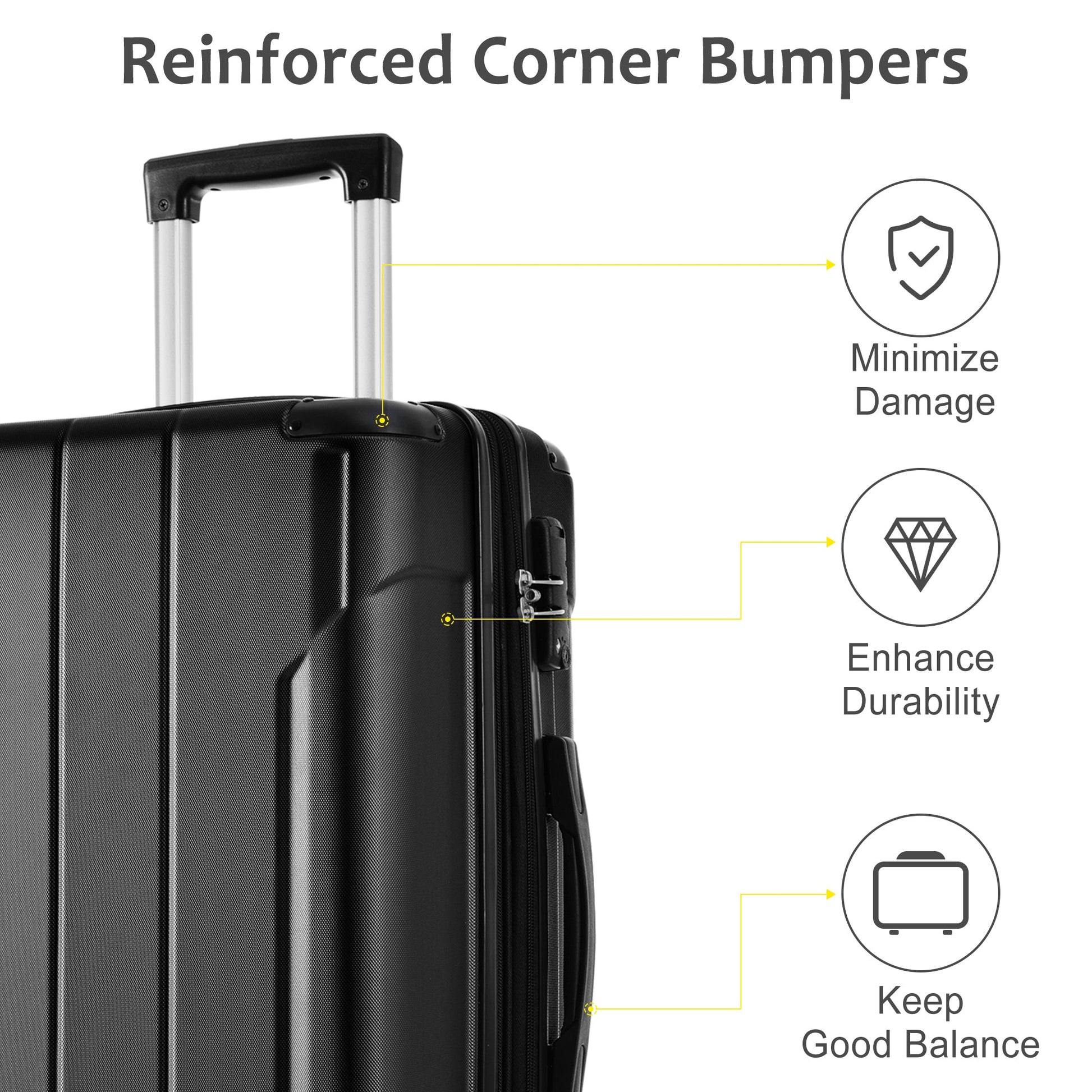 Hardshell Luggage Spinner Suitcase with TSA Lock Lightweight Expandable 24'' (Single Luggage) Black + ABS + 24 Inch - Korvel