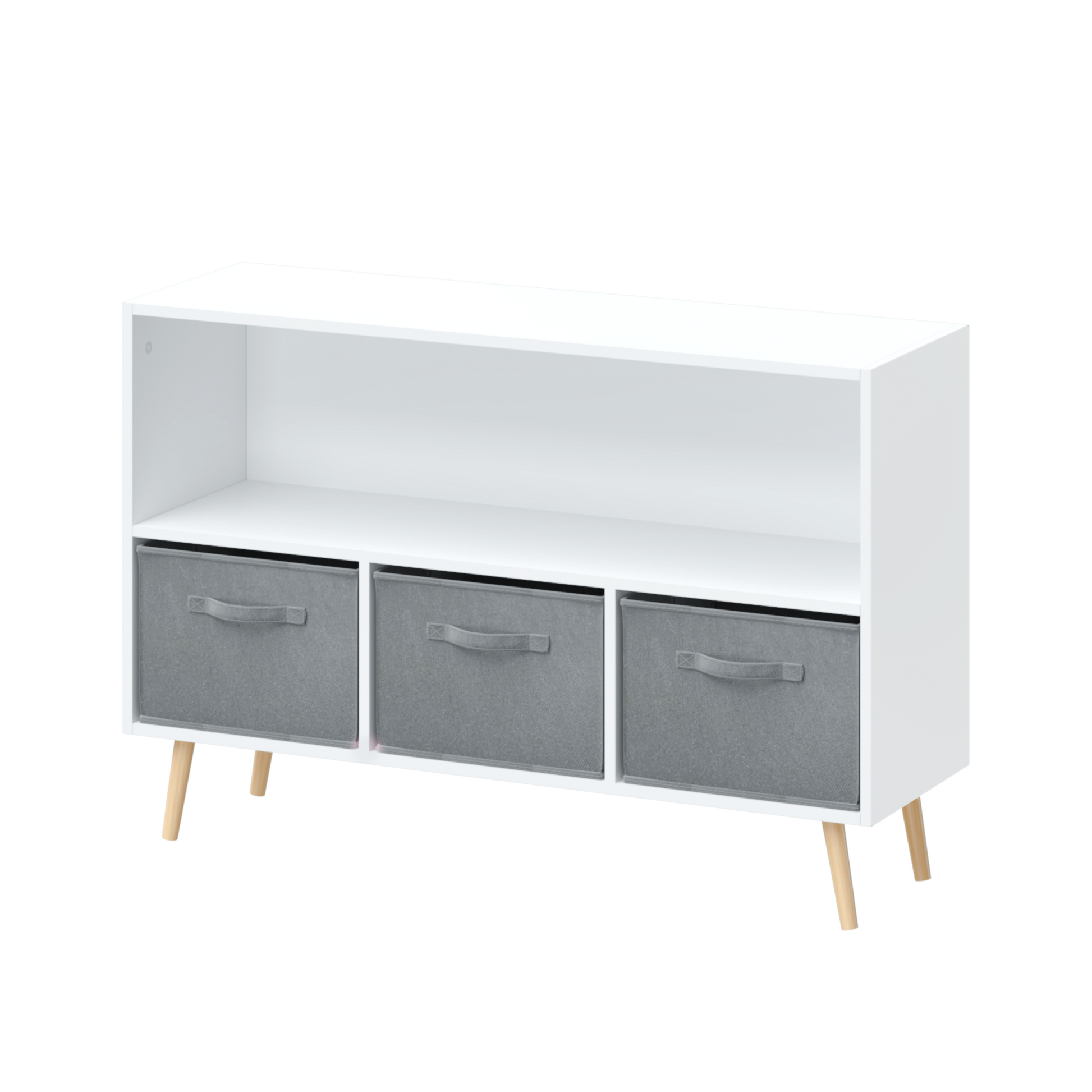 Kids bookcase with Collapsible Fabric Drawers Children's Book Display Toy Storage Cabinet Organizer White/Gray - Korvel