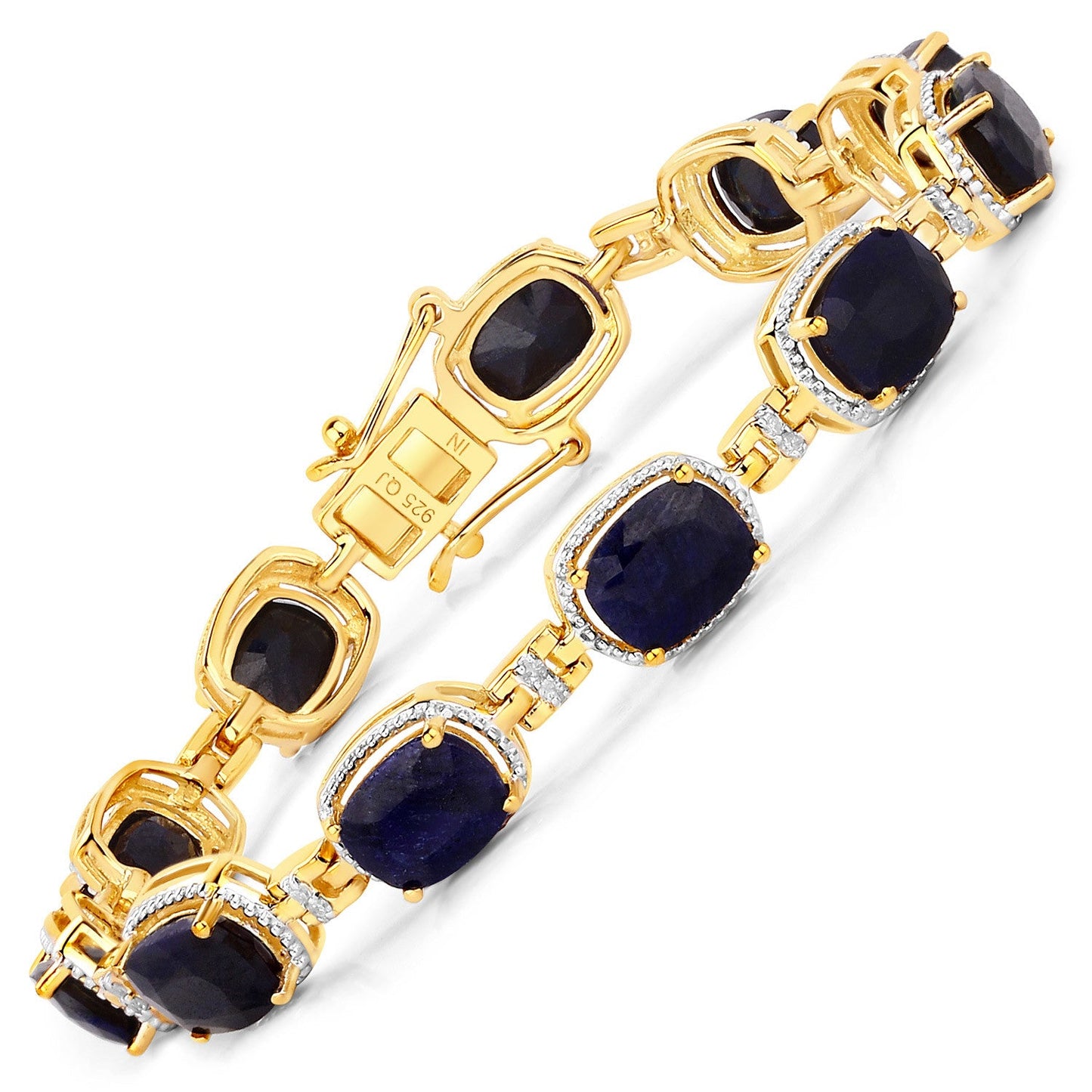 21.11 Carat Dyed Sapphire & Diamond Sterling Silver Bracelet