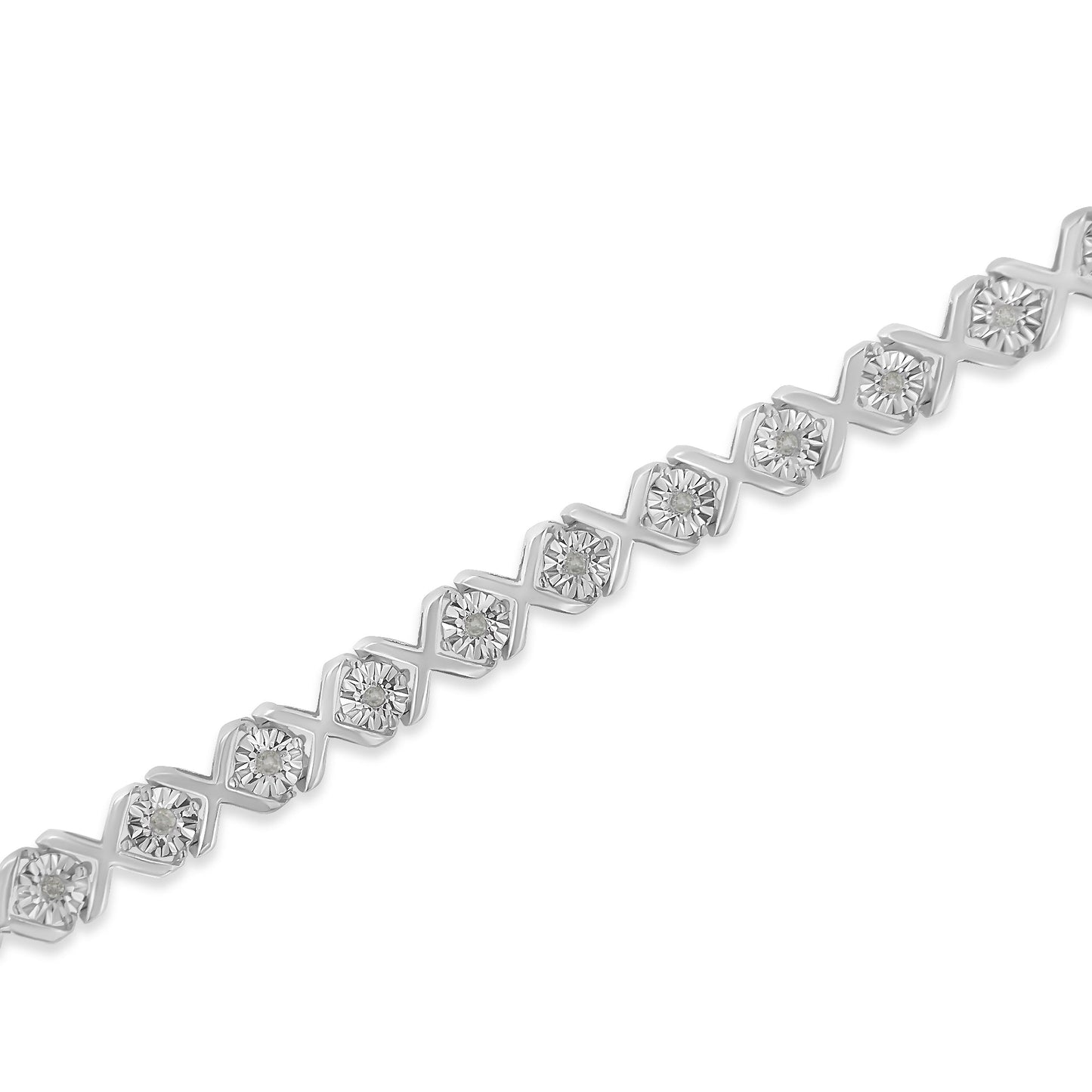 Pulsera de tenis con diamantes en corte redondo "X" de plata esterlina .925 - 7.25"