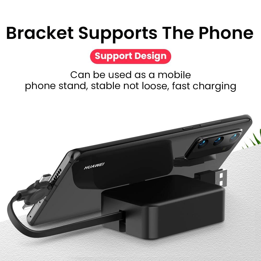 4-in-1 Retractable USB Cable with Phone Stand and Storage Box