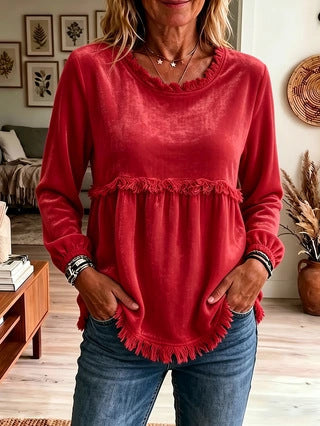Haut Femme à Manches Amples en Dentelle et Patchwork