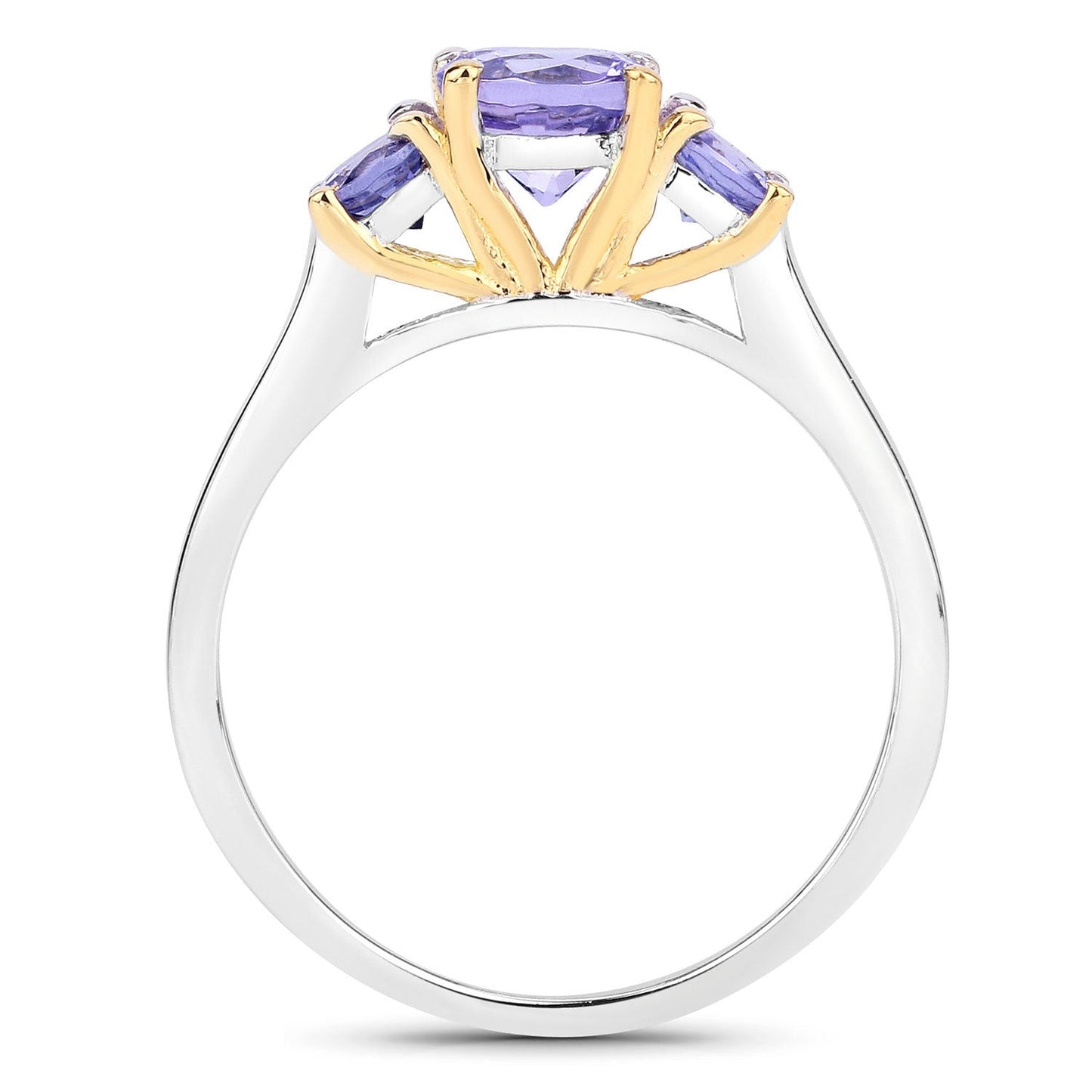 Anillo de Tanzanita Genuina de 1.07 Quilates con Doble Tono en Plata de Ley