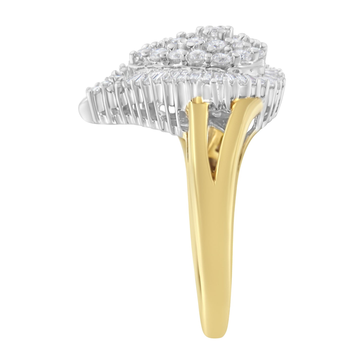 Anillo de cóctel Ballerina de diamantes en oro amarillo y blanco de 14K