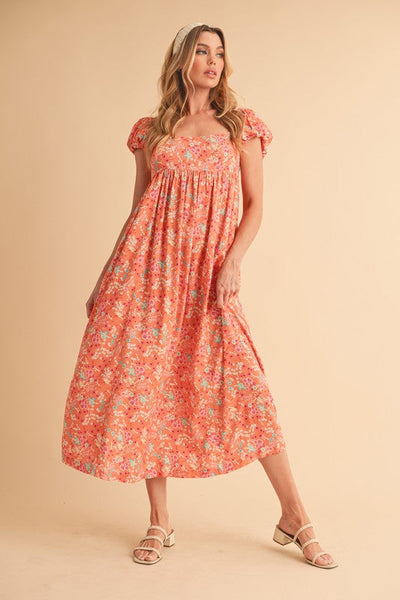 Elegant Floral Midi Dress with Cutout Back for Women