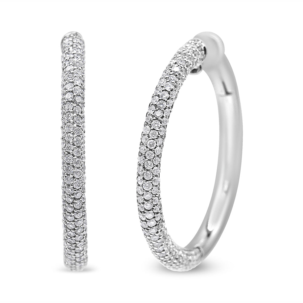 Boucles d'oreilles créoles semi-éternité en diamants pavés en or blanc 18K