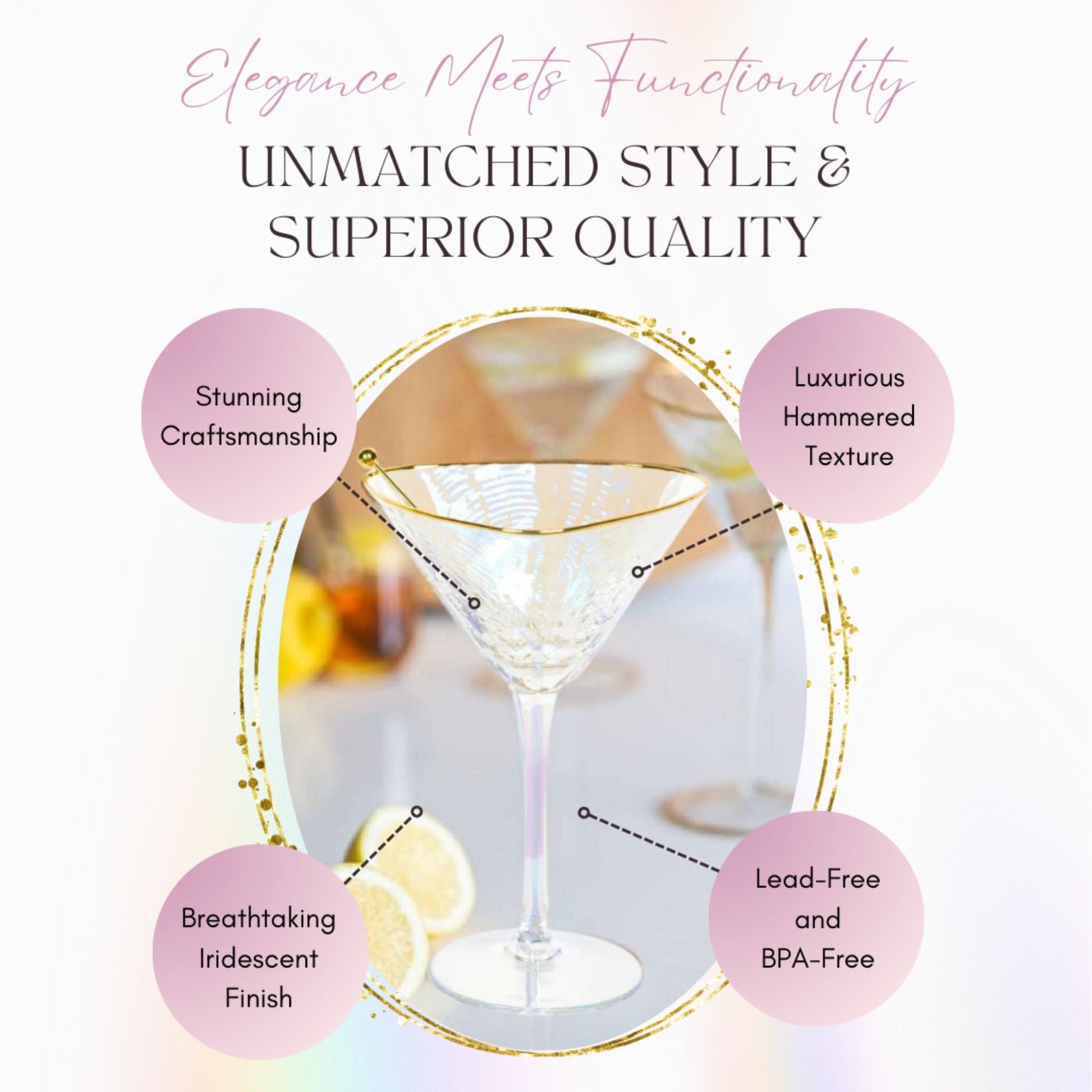 Mesmerizing Iridescent Hammered Cocktail Glass Set - Korvel