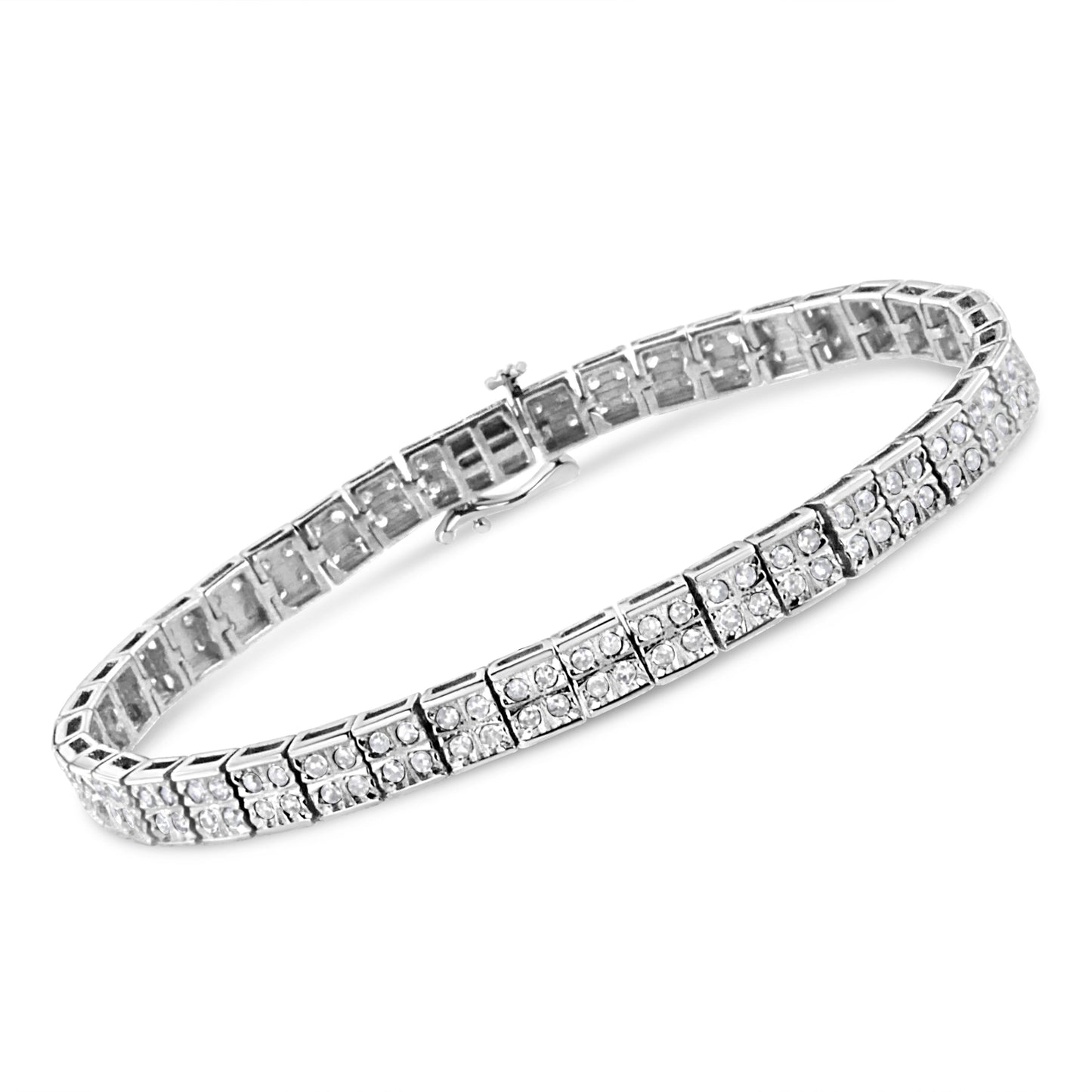 .925 Sterling Silver 2 Cttw Diamond Box Link Bracelet - 7.25"