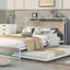 Queen Size Metal Platform Bed Frame with Trundle, USB Ports and Slat Support ,No Box Spring Needed White - Korvel