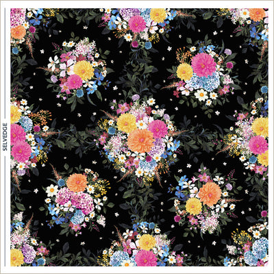 Tela de Algodón de Flores de Medianoche en Jardín Caprichoso Negro - 44"/45" por Yarda