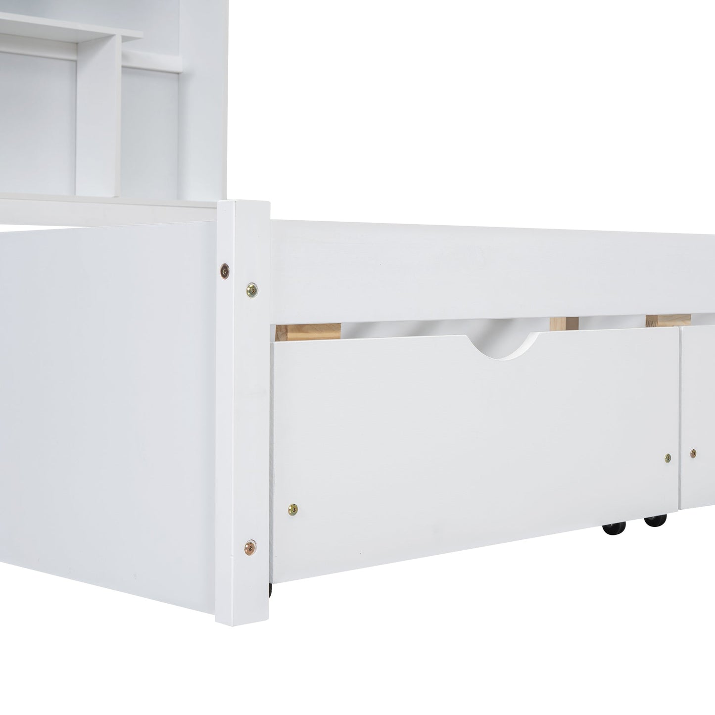 Full Size Platform Bed with Storage Headboard and 2 Drawers, White - Korvel