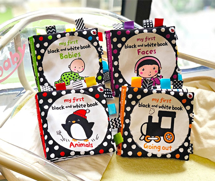 LakaRose Baby Black and White Label Cloth Book Newborn Infant Early Education Books Cloth Quiet Books - Korvel