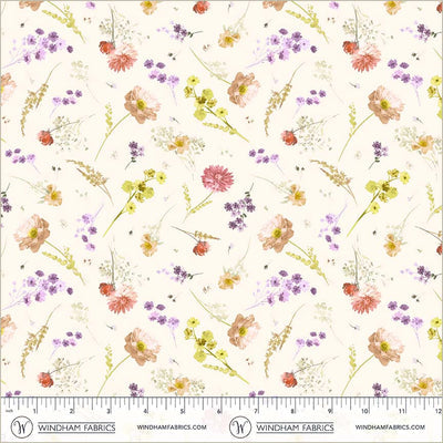 Aviva Floral Charm Ivory Cotton Fabric - 44"/45" Per Yard
