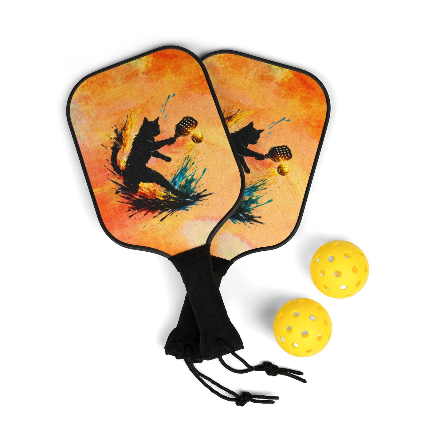 Paint-Splash Pickleball Paddle Set – Artistic Cat Design