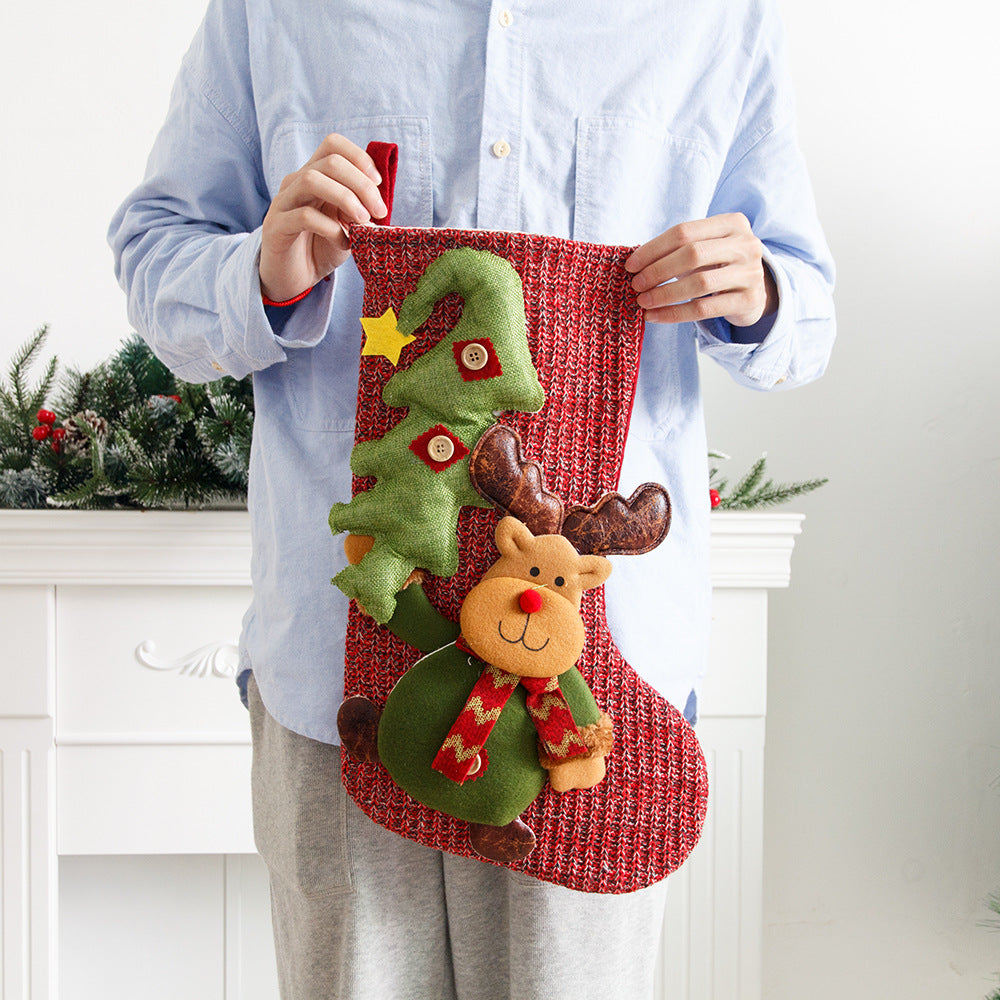 Christmas Decorations Knitted Yarn Large 3D Santa Claus Snowman Deer Christmas Socks Gift Bag - Korvel