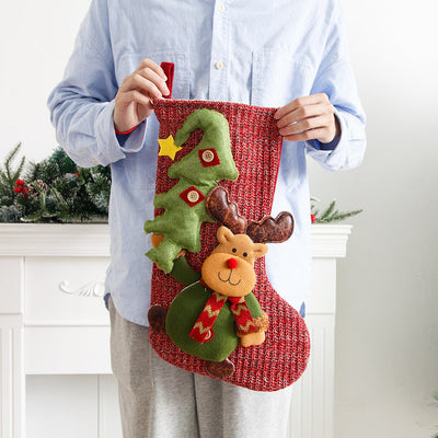 Christmas Decorations Knitted Yarn Large 3D Santa Claus Snowman Deer Christmas Socks Gift Bag - Korvel