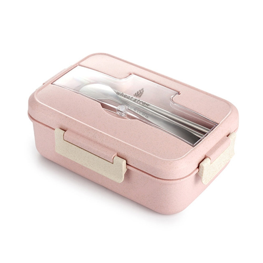 Lunch Box Food Container Bento Box Heated Lunchbox Kids Lunchbox Snack Straw Wheat Korean Sealed Student Plastic Box for Food - Korvel