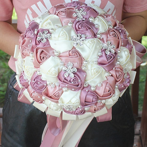 WifeLai-A Ramos De Novia Burgundy Artificial Flower Bridesmaid Wedding Bouquet - Korvel