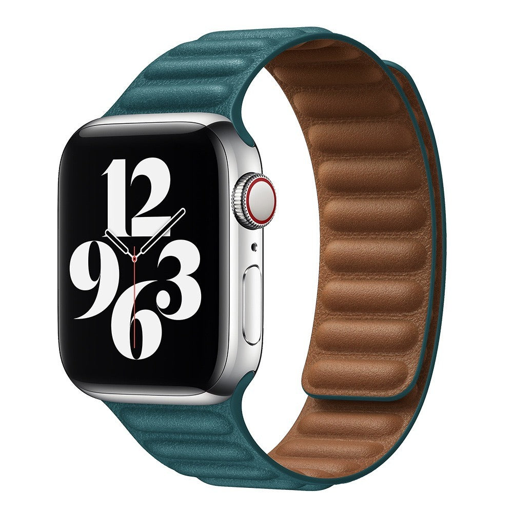 Suitable For iwatch8 Watchband S7 SE 6/5/43 Magnetic Suction New Leather Loopback Chain Apple Watch Wristband - Korvel