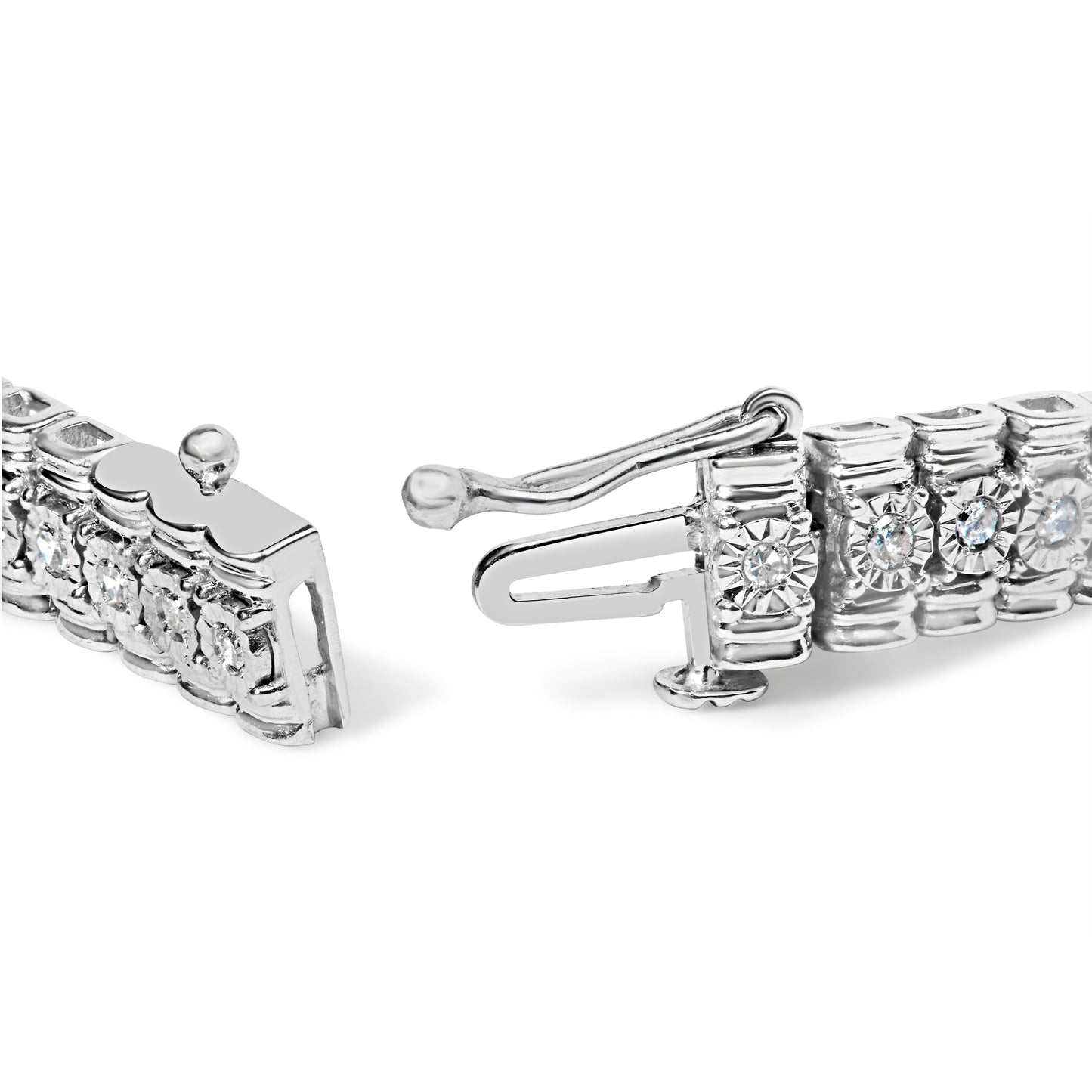 .925 Sterling Silver Diamond Collar Link Bracelet - Size 7.25 Inches