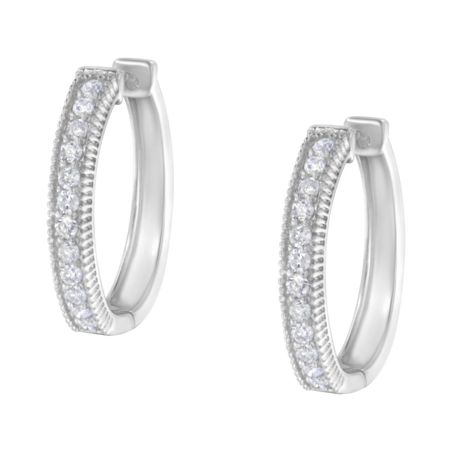 Pendientes de aro de diamantes de oro blanco de 10KT con diamantes de 1.00 cttw