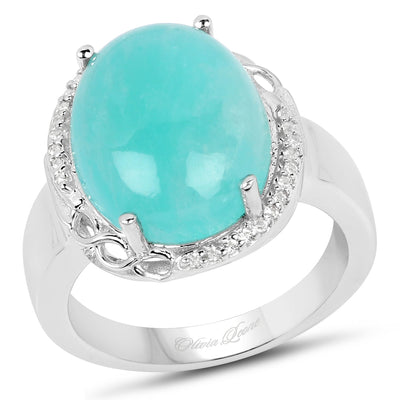 7.86 Carat Genuine Amazonite and White Topaz Sterling Silver Ring