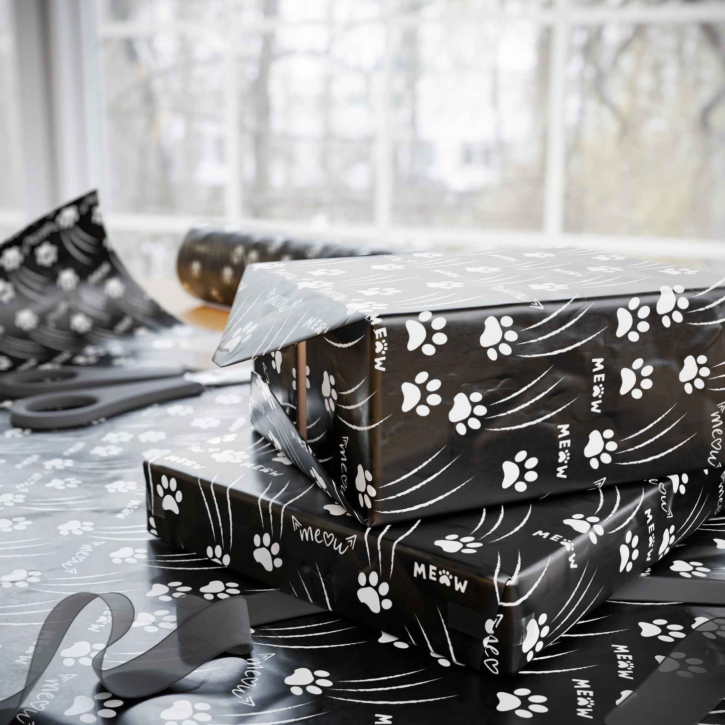 Papier Cadeau Pattes de Chat – Noir & Blanc